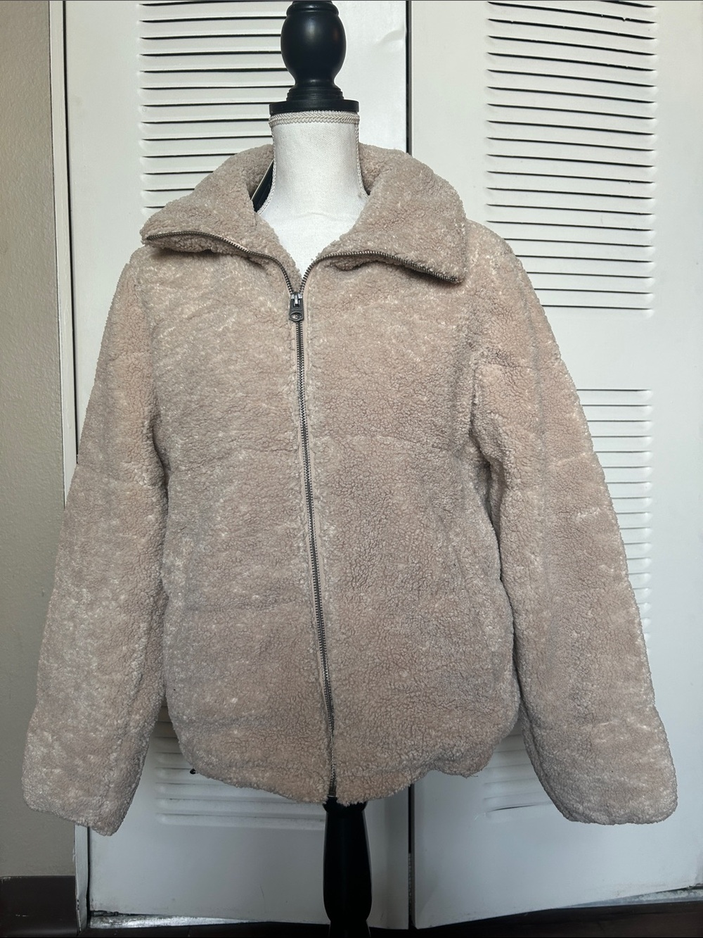 Lucky Brand Plush Zip-Up Teddy Jacket - Taupe